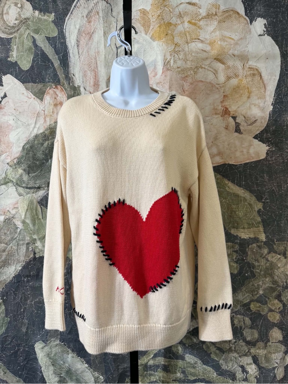Anthropologie Maeve Crew-Neck Whipstitch Heart Icon Sweater Size XS